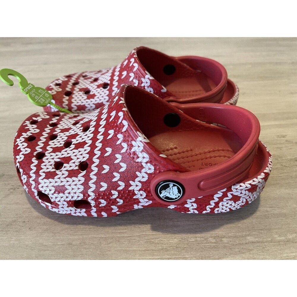Crocs Clogs Boys Girls Kids Size C10 Holiday Ugly Christmas Sweater Red White